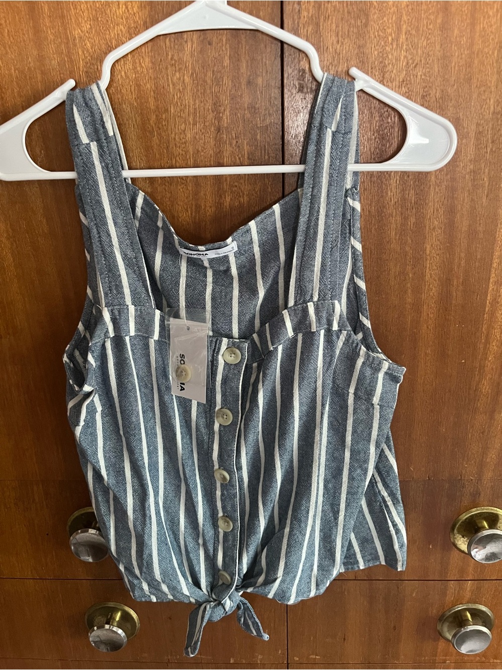 Linen & Rayon Tie-Front Button Up Tank Top